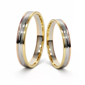 Sárga-fehér-vörös arany karikagyűrű pár - J499