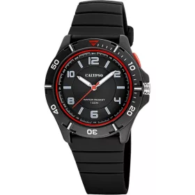 Calypso analóg tinióra – fekete műanyag tok, fekete szíj, kristály üveg