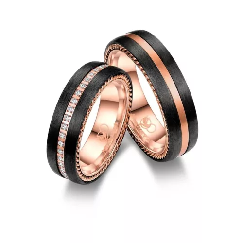 Marrya karikagyűrűpár – fekete karbon karbon rosegold csíkkal, belső domború formával