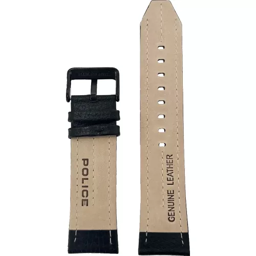 Police fekete bőr óraszíj logóval fekete PVD csattal 24 mm