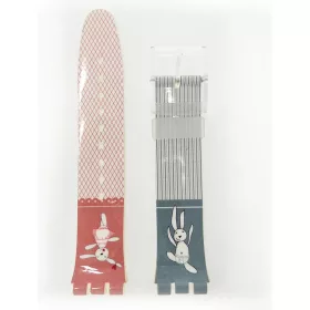 Swatch kaucsuk óraszíj nyúl mintával kék rózsaszín 22 mm