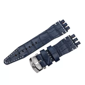   Vostok-Europe Energia Rocket Bőrszíj / Kék / Fehér Varrással / Polírozott Kapcsolóval